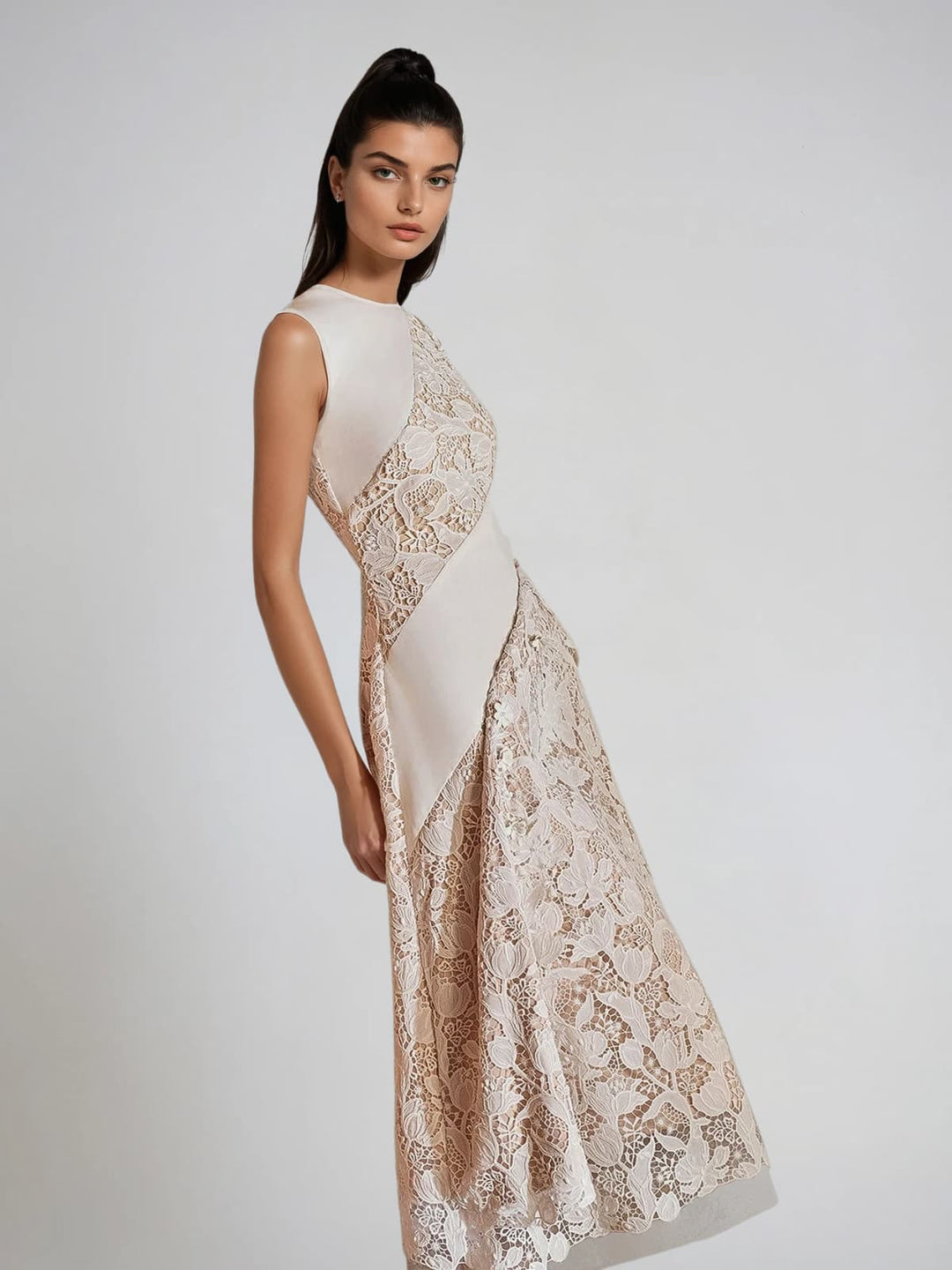 Fyrithia Sleeveless Lace Midi Dress