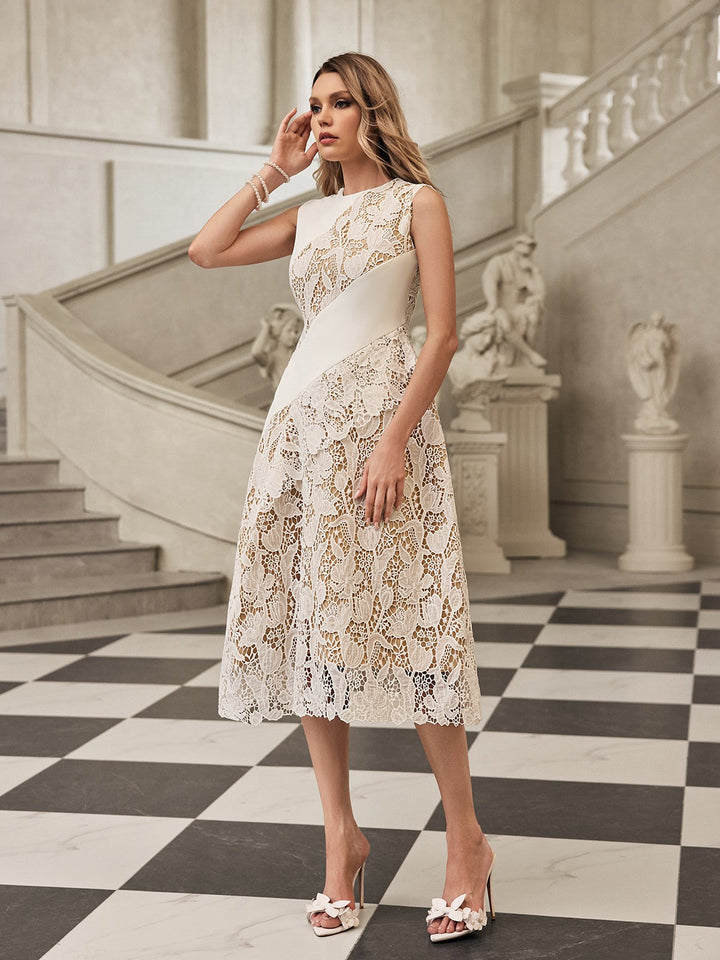 Sukienka midi z koronką bez rękawów Fyrithia 