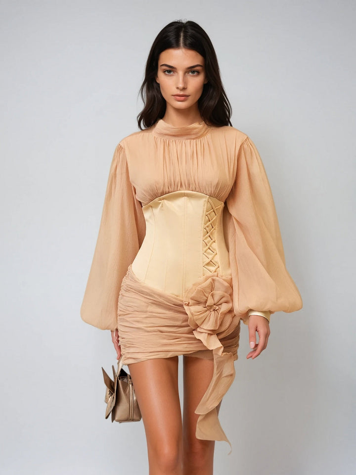 Gyrax Long Sleeve Corset Flower Mini Dress
