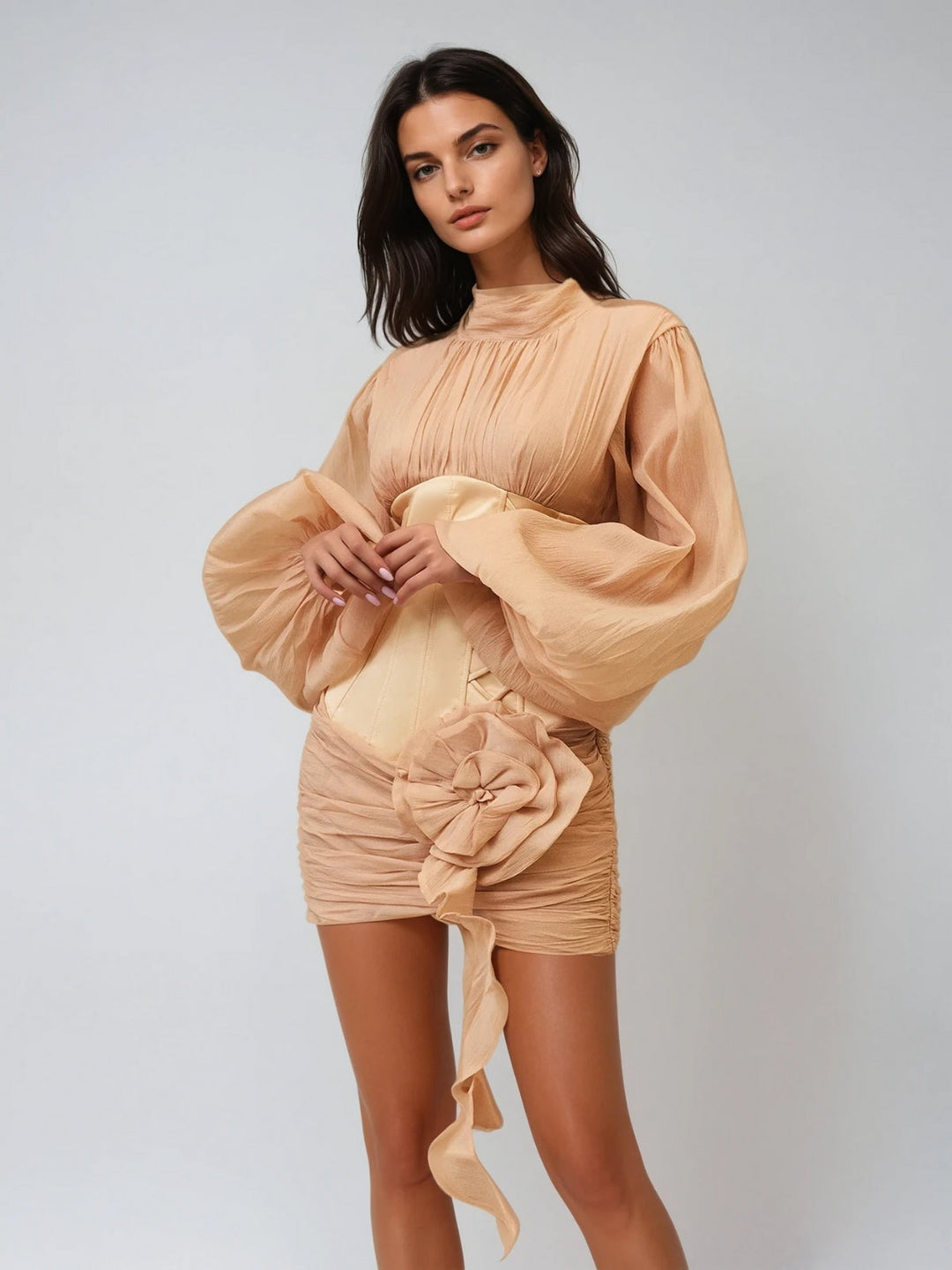 Gyrax Long Sleeve Corset Flower Mini Dress