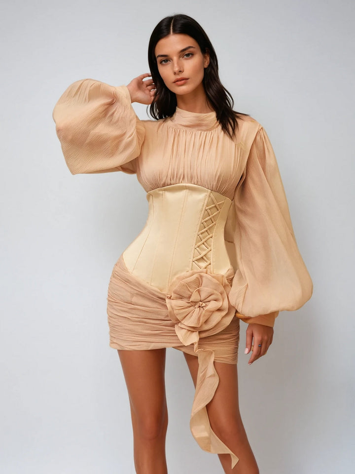 Gyrax Long Sleeve Corset Flower Mini Dress