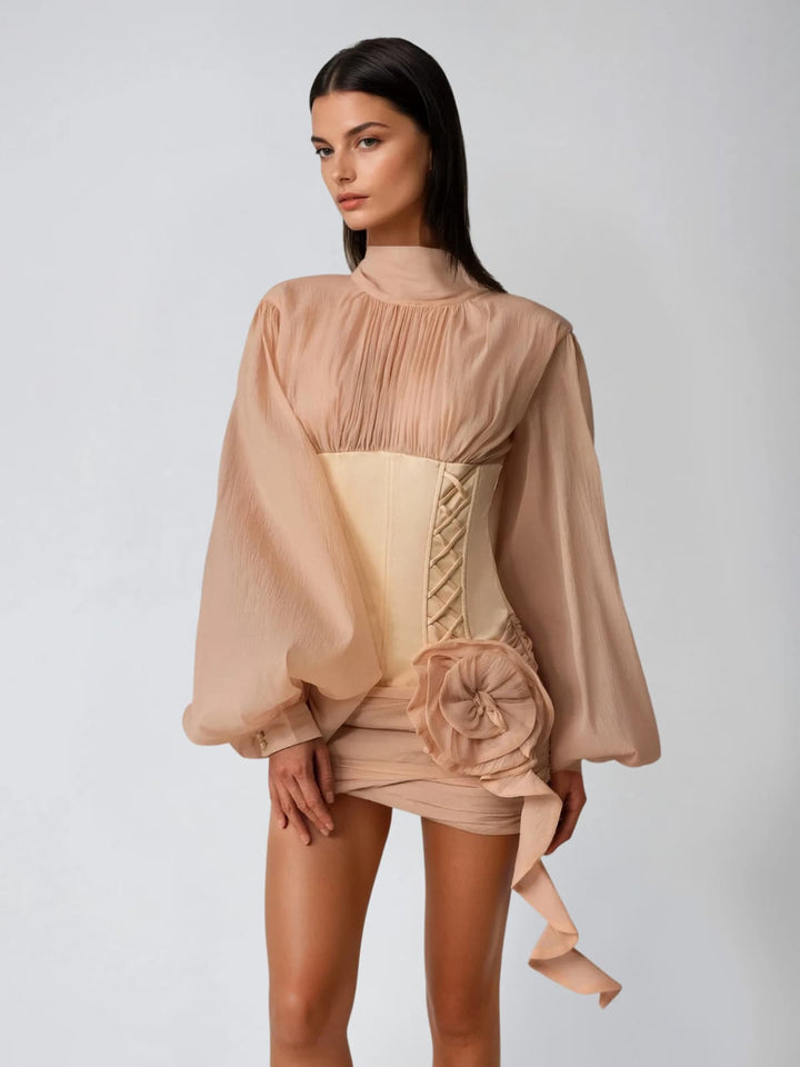 Gyrax Long Sleeve Corset Flower Mini Dress