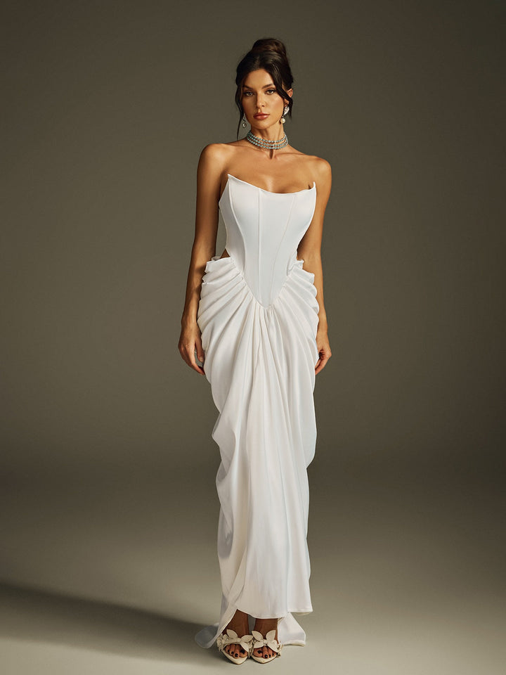 Hryon Strapless Corset Satin Maxi Dress