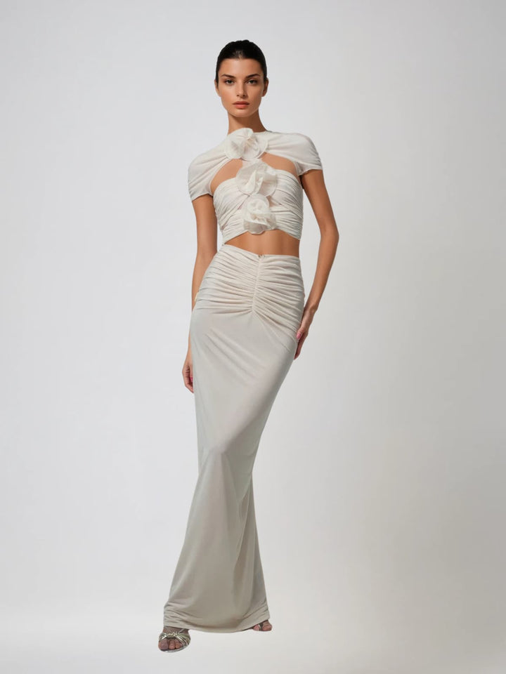 Ilvandis Flower Cutout Ruched Skirt Set