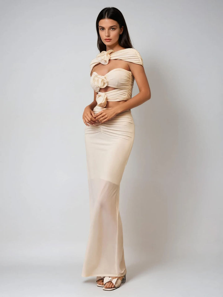 Komplet spódnicy z marszczeniami i wycięciami w kwiaty Ilvandis 