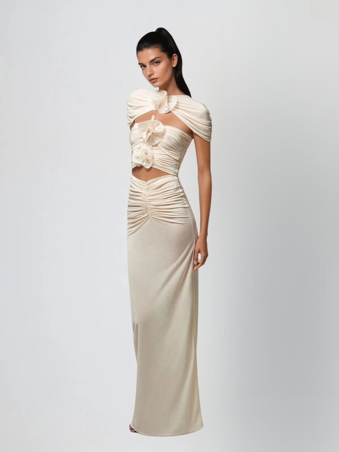 Ilvandis Flower Cutout Ruched Skirt Set