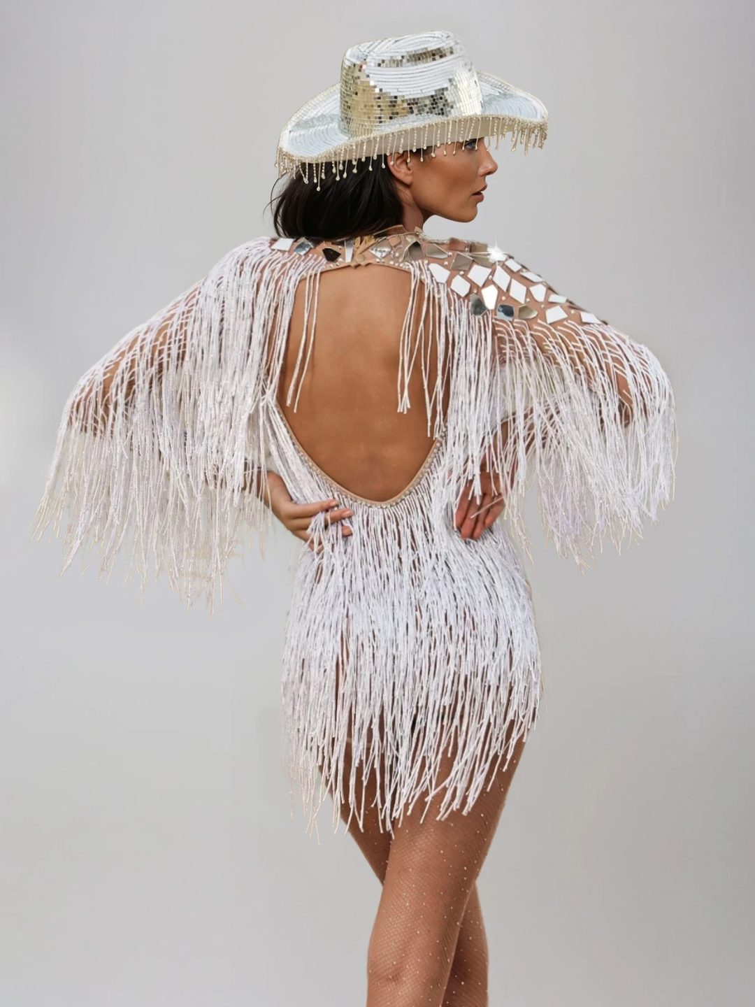Karif Long Sleeve Acrylic Fringe Bodysuit