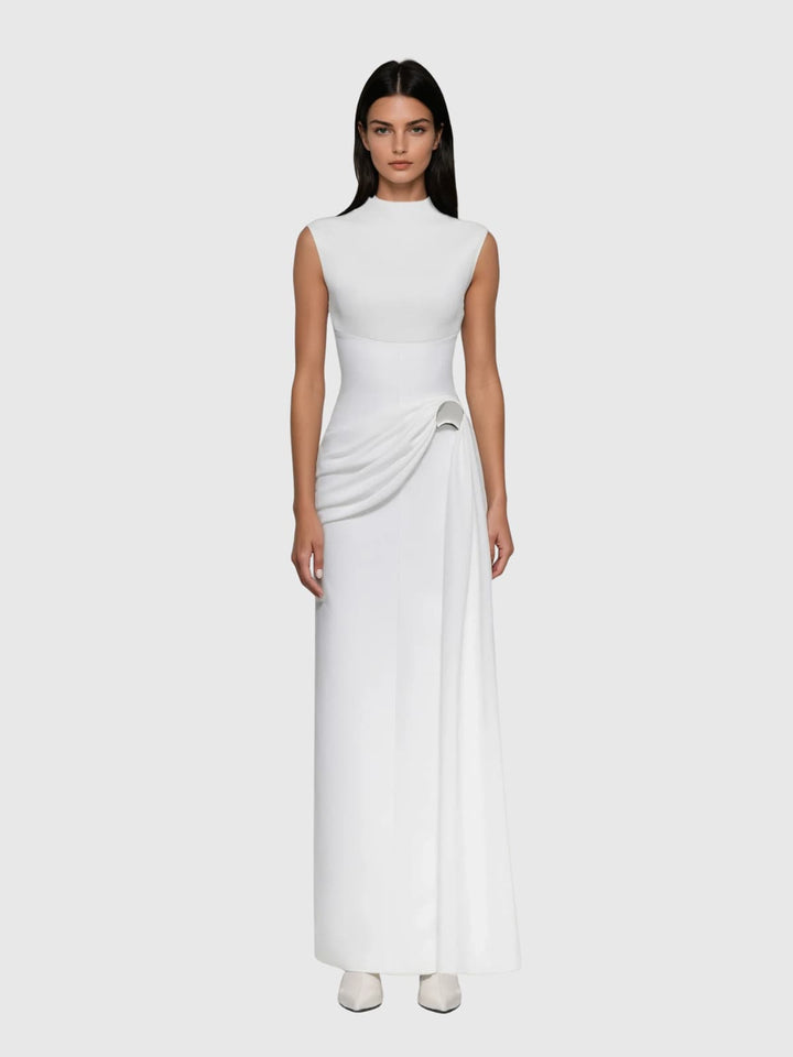 Paeltrix Sleeveless Ruched Draped Maxi Dress