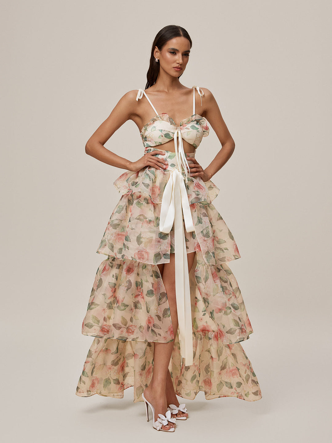 Spódnica Nalima z nadrukiem kwiatowym w kolorze morelowym 