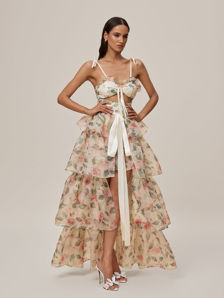 Spódnica Nalima z nadrukiem kwiatowym w kolorze morelowym 