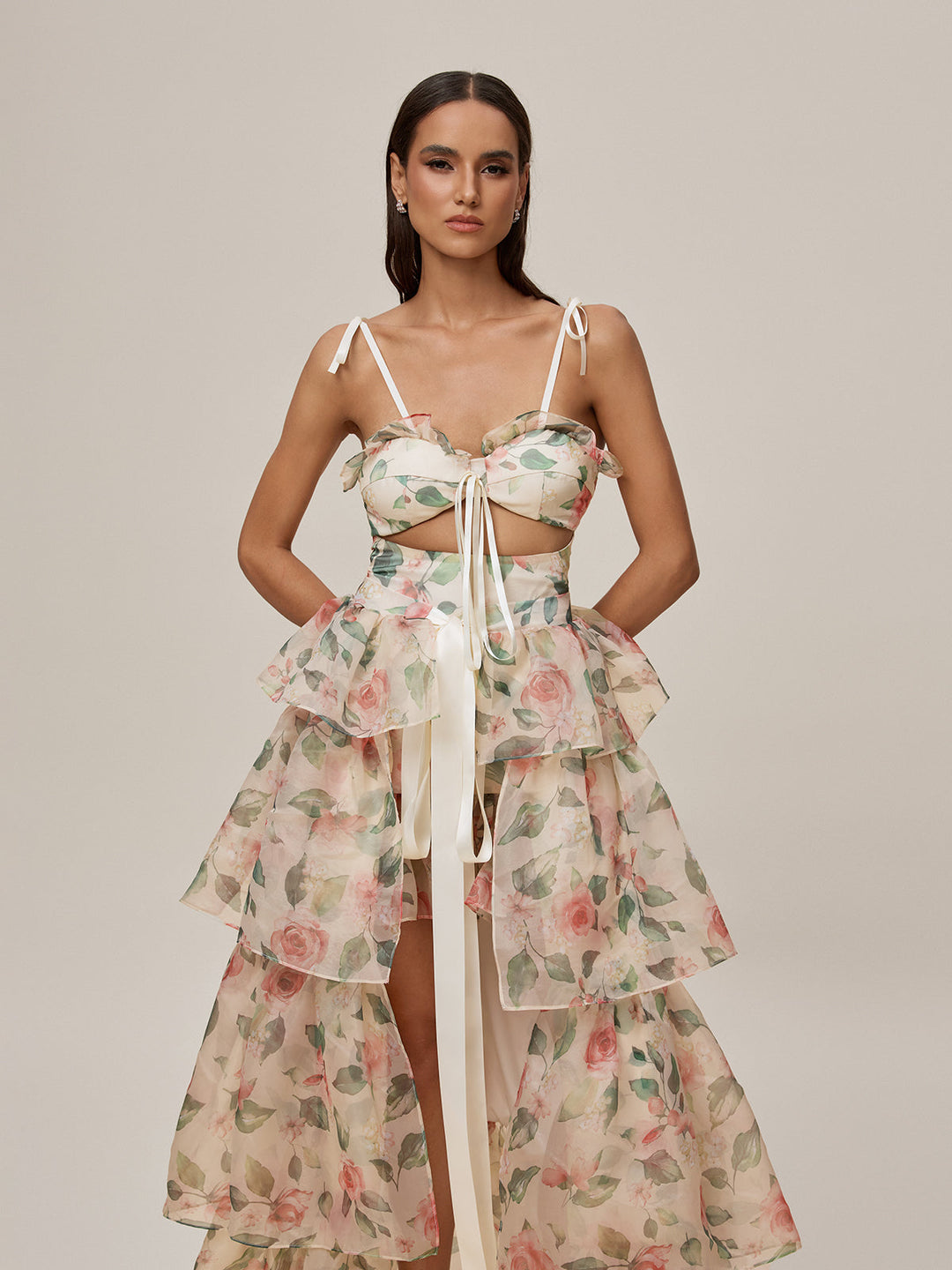 Spódnica Nalima z nadrukiem kwiatowym w kolorze morelowym 