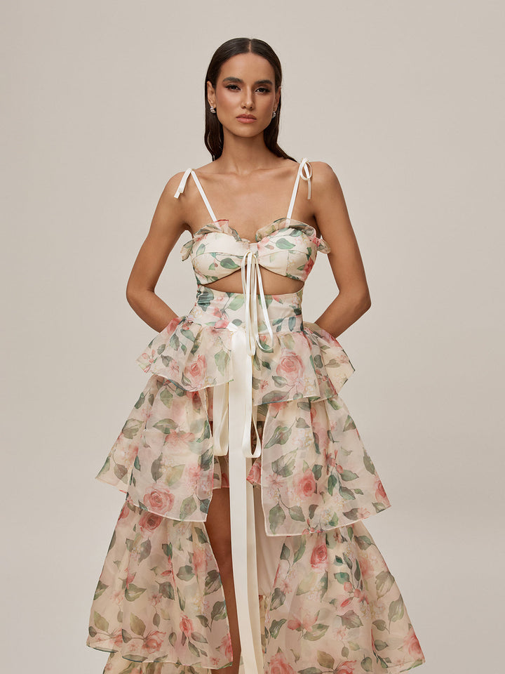 Spódnica Nalima z nadrukiem kwiatowym w kolorze morelowym 