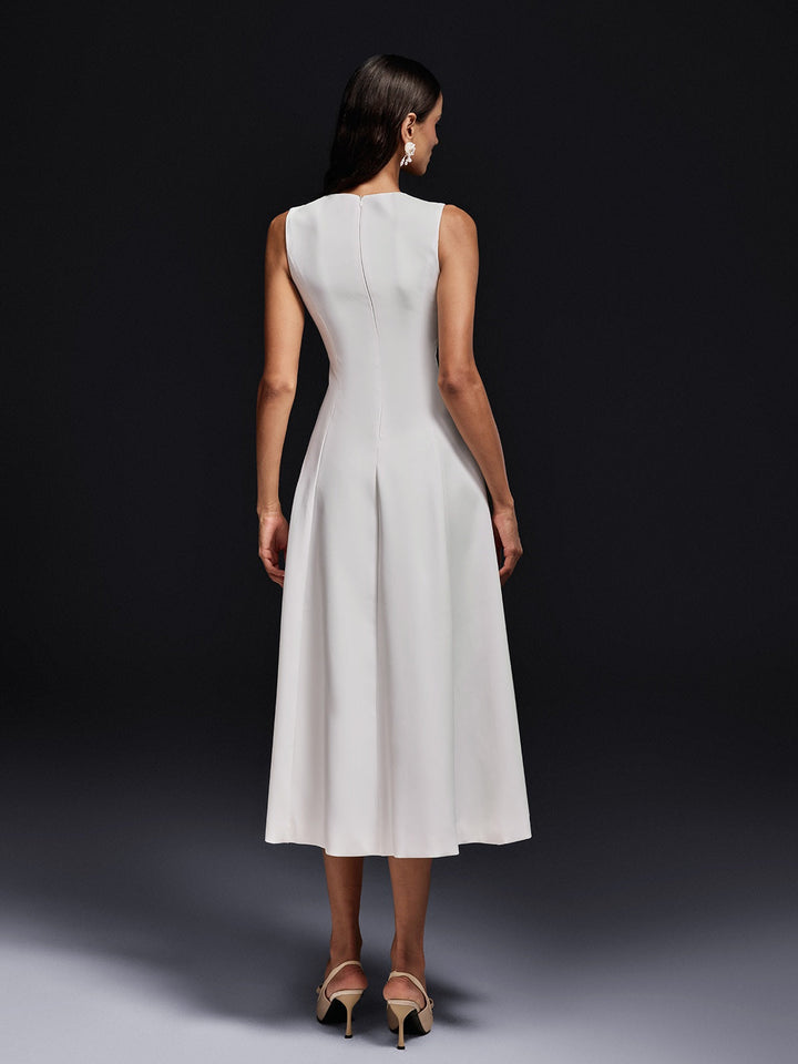 Ogima Sleeveless Flower Embroidered Midi Dress In White