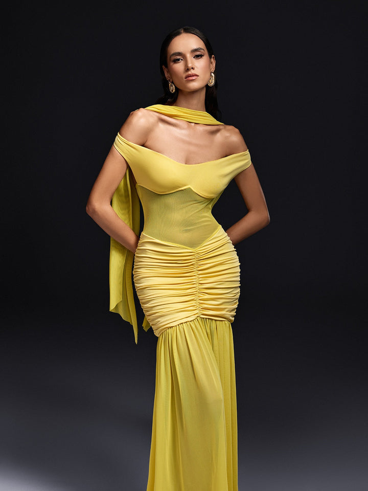 Olabisi Off Sleeve Scarf Maxi Dress