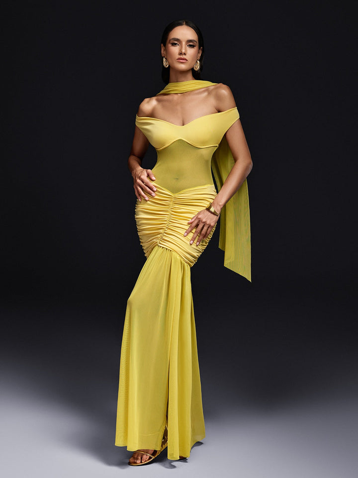 Olabisi Off Sleeve Scarf Maxi Dress