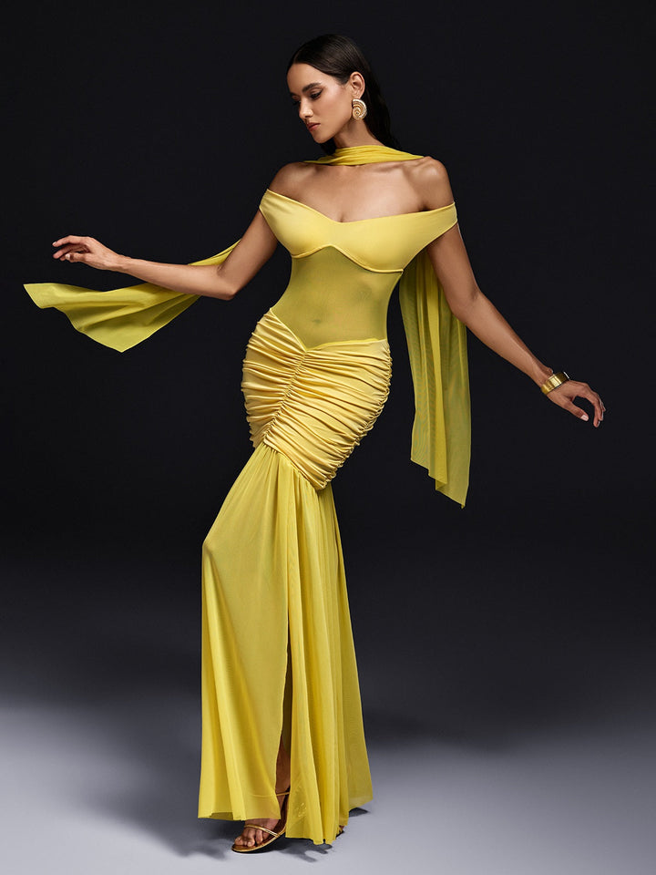 Olabisi Off Sleeve Scarf Maxi Dress