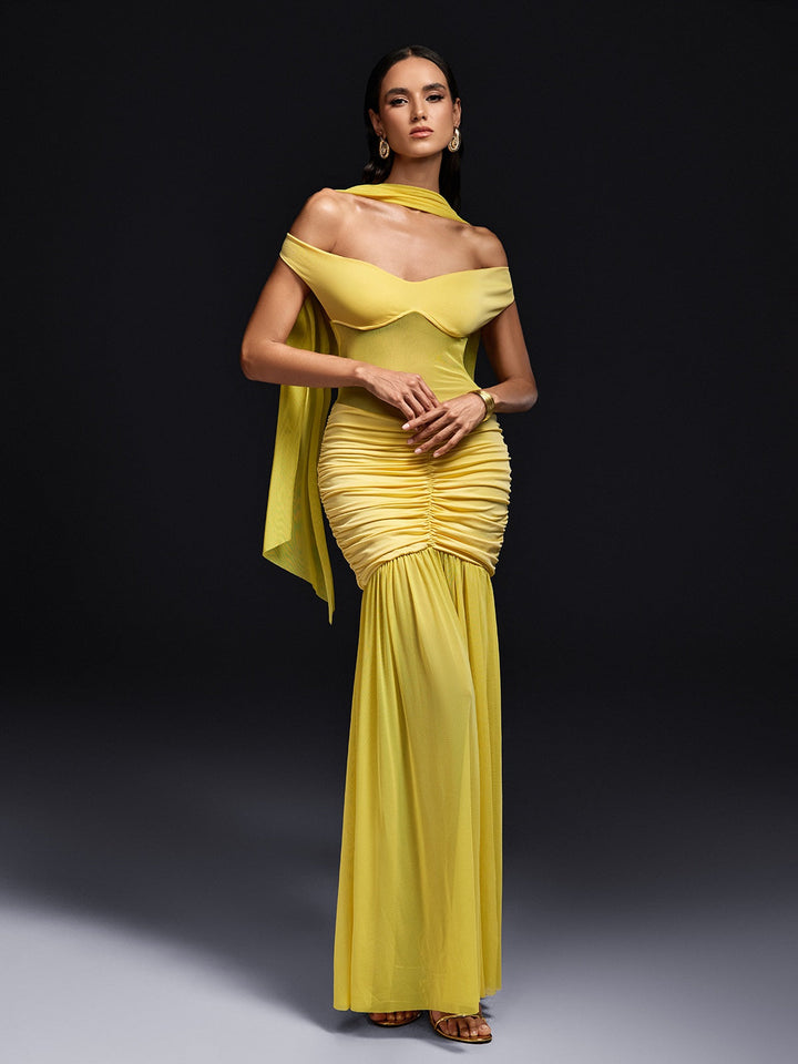 Olabisi Off Sleeve Scarf Maxi Dress