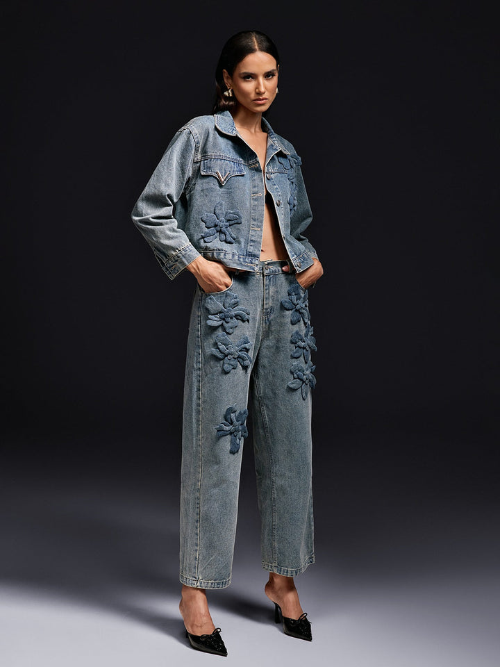 Olliana Flower Denim Jacket Set