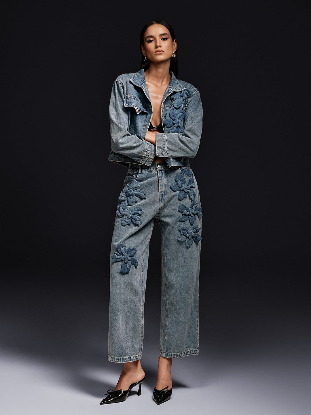 Olliana Flower Denim Jacket Set