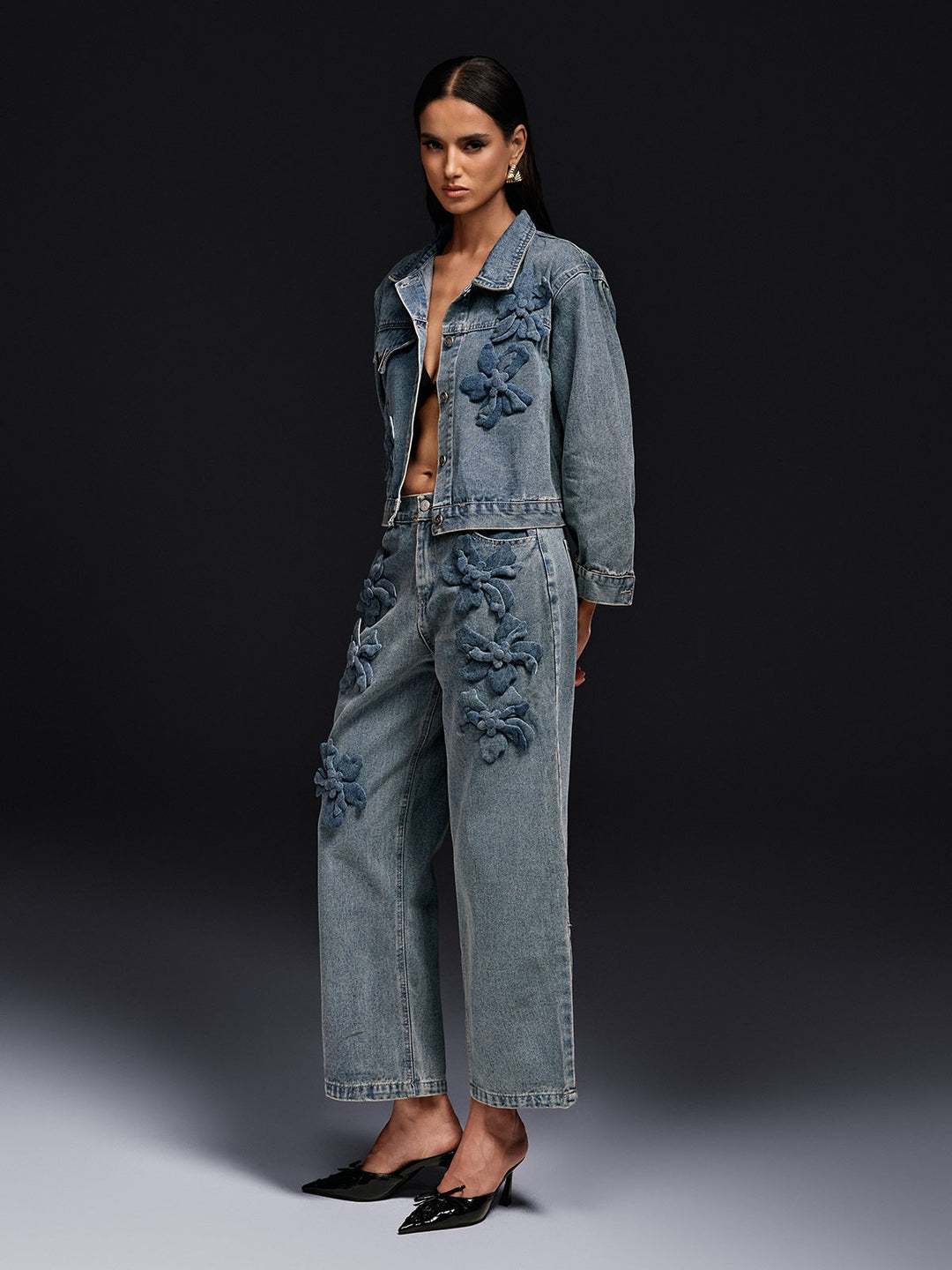 Olliana Flower Denim Jacket Set