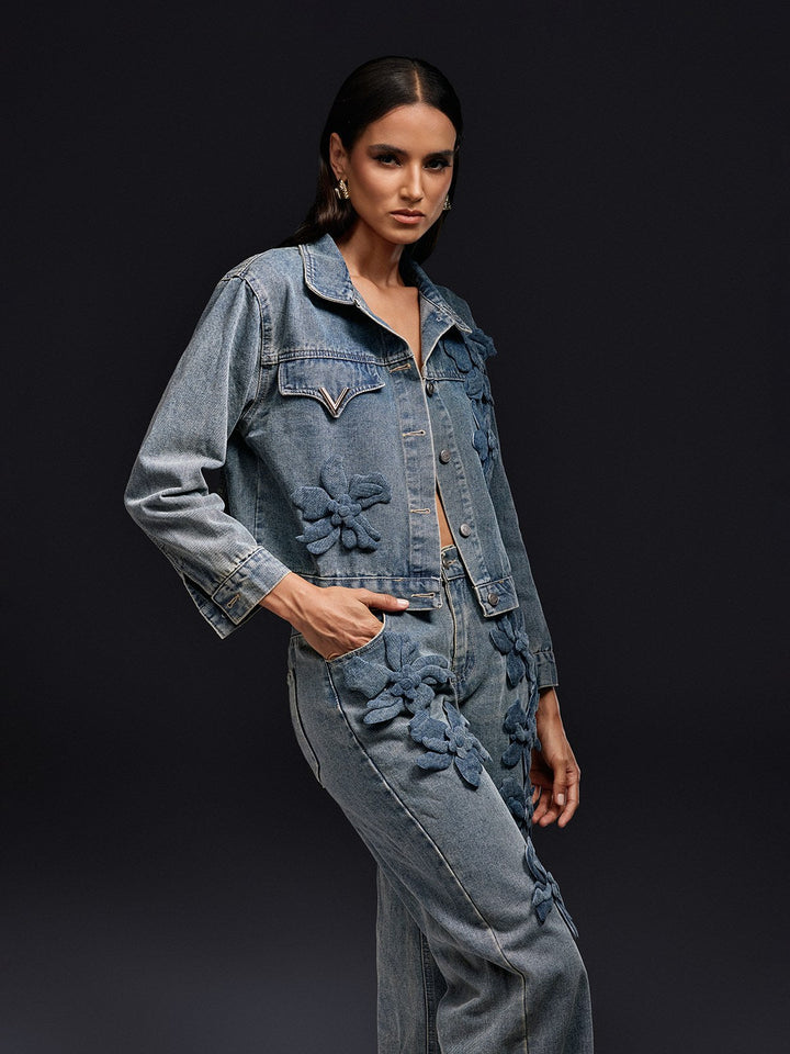 Olliana Flower Denim Jacket Set