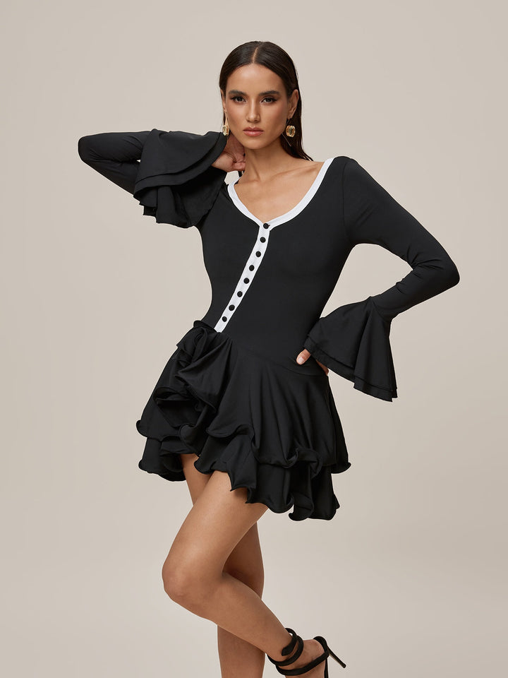 Oneida Bell Sleeve Ruffle Mini Dress