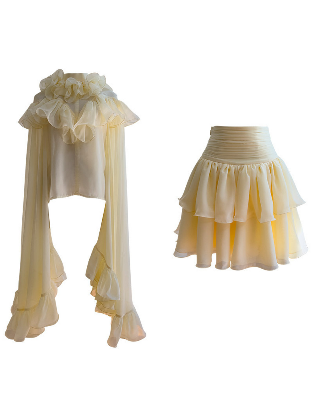 Oracion Bell Sleeve Ruffle Tiered Skirt Set