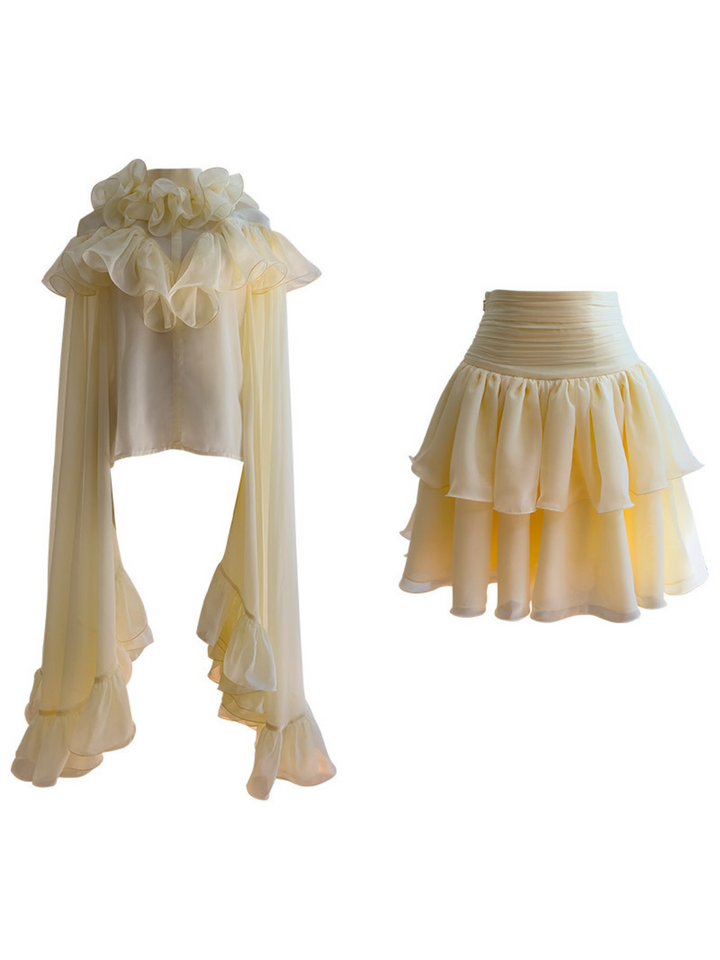 Oracion Bell Sleeve Ruffle Tiered Skirt Set