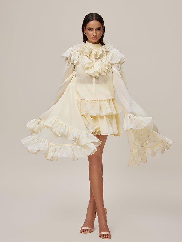 Oracion Bell Sleeve Ruffle Tiered Skirt Set