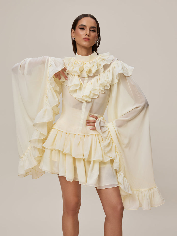 Oracion Bell Sleeve Ruffle Tiered Skirt Set