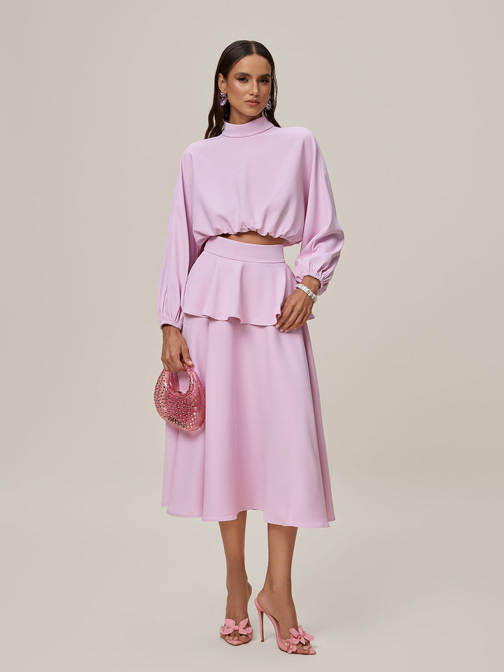 Orella High Neck Ruffle Skirt Set