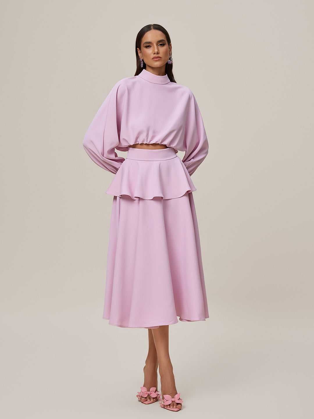 Orella High Neck Ruffle Skirt Set
