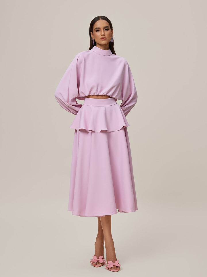 Orella High Neck Ruffle Skirt Set