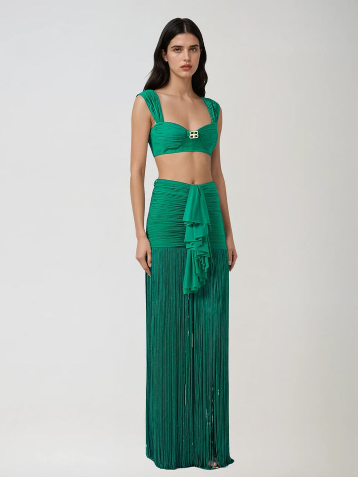 Ourania Ruched Fringe Skirt Set
