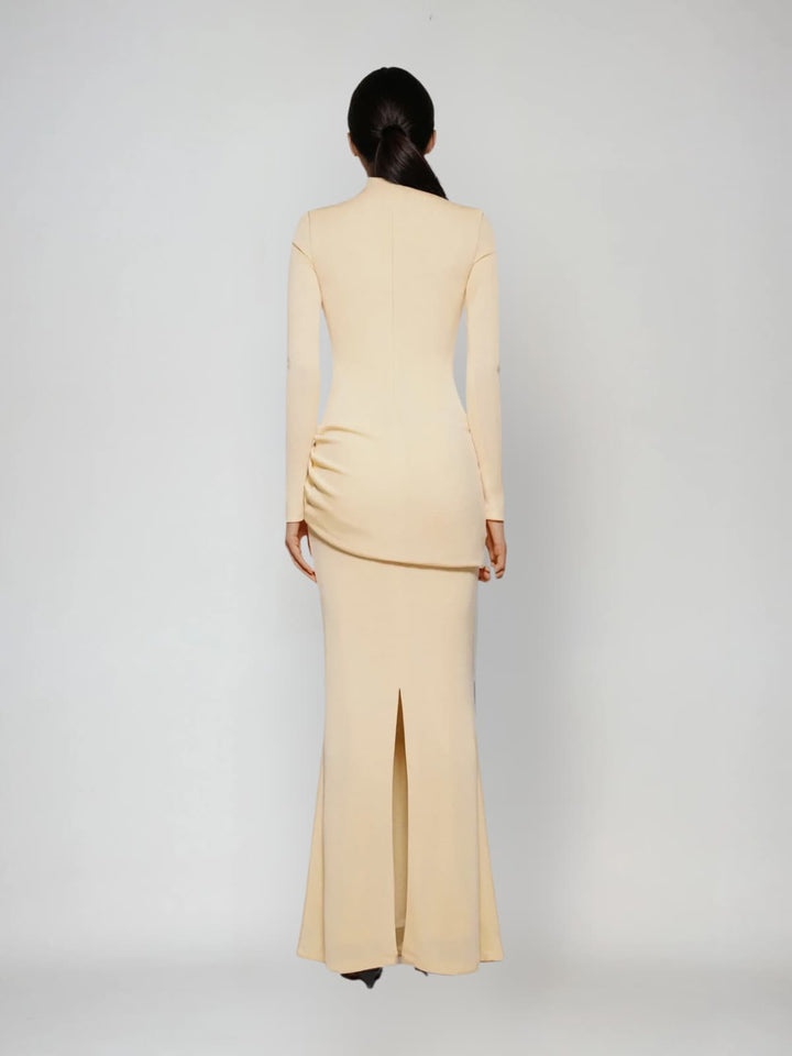 Paeltrix Long Sleeve Ruched Maxi Dress In Butter Yellow