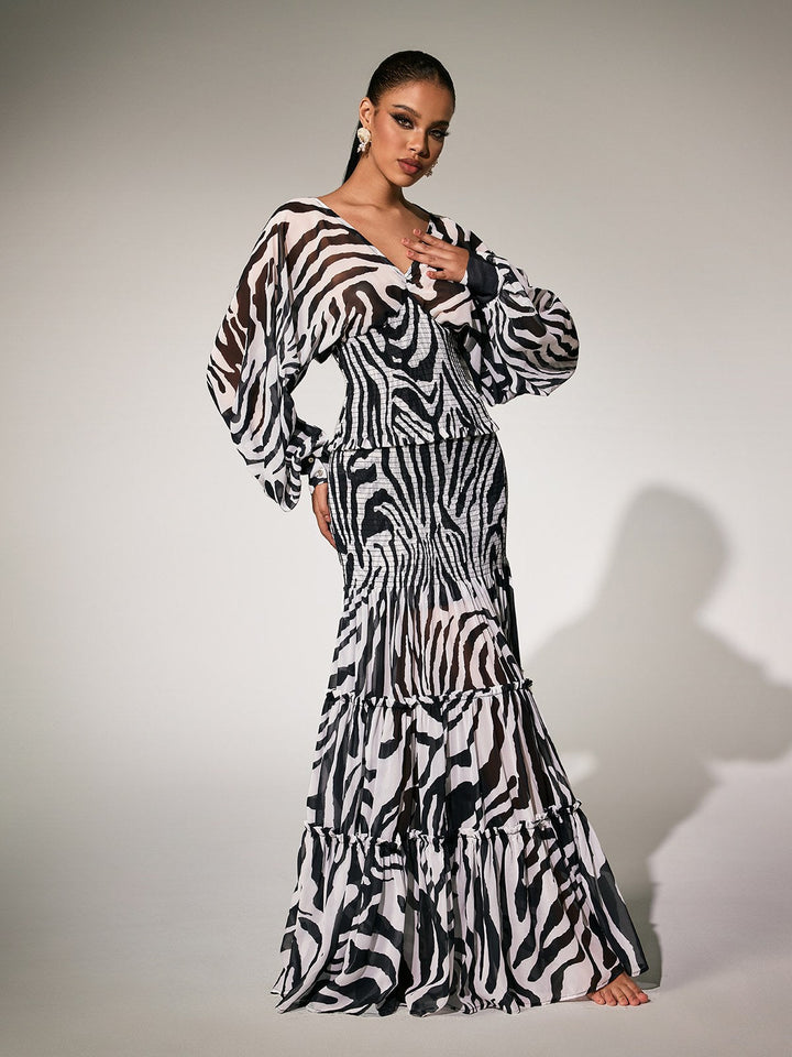 Spódnica Panthea z dekoltem w serek i zebrą