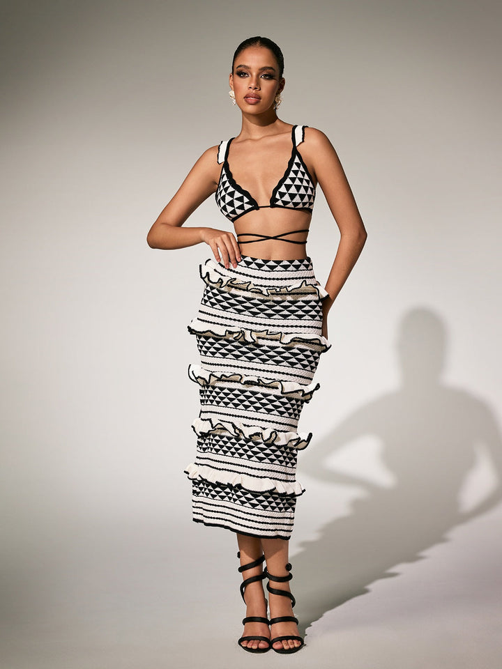 Spódnica dzianinowa z falbanką w panterkę