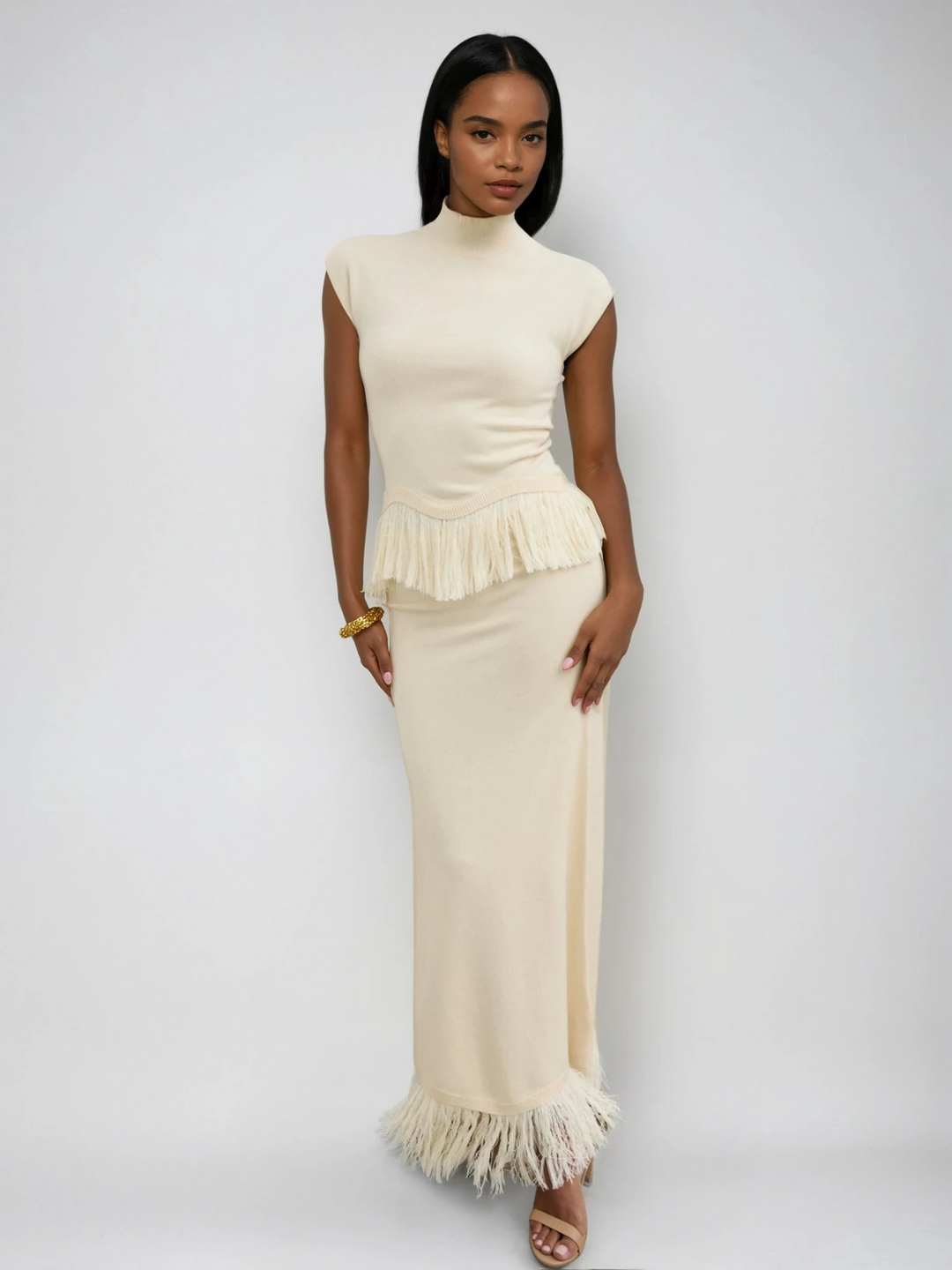 Saldrex Sleeveless Fringe Skirt Set