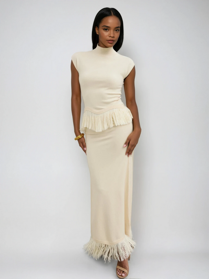 Saldrex Sleeveless Fringe Skirt Set