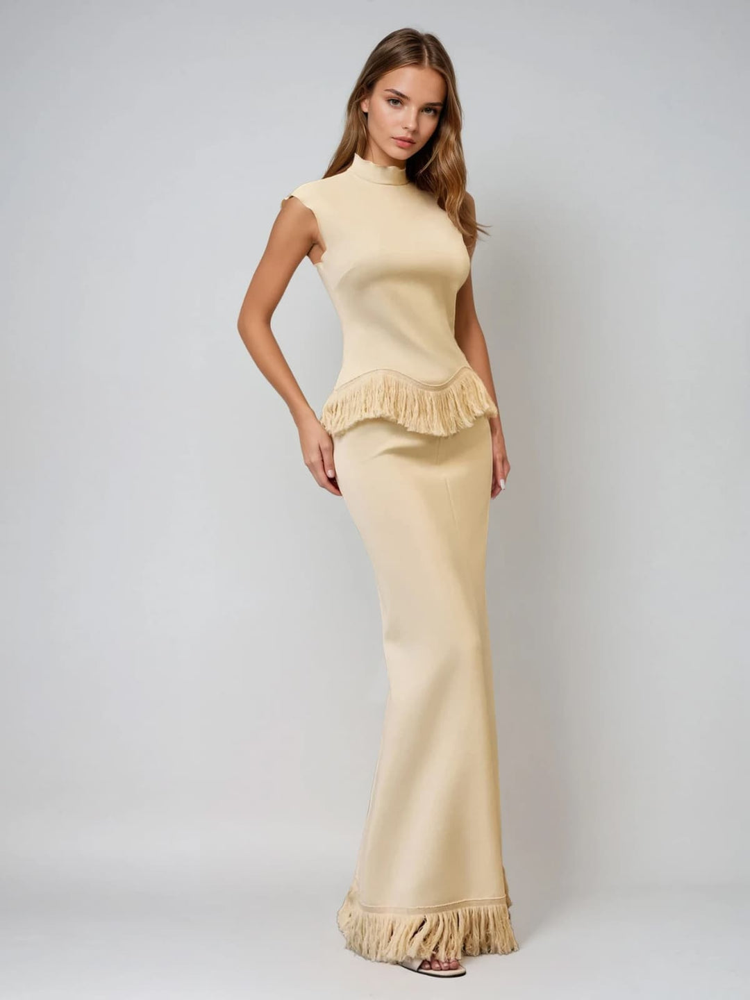 Saldrex Sleeveless Fringe Skirt Set